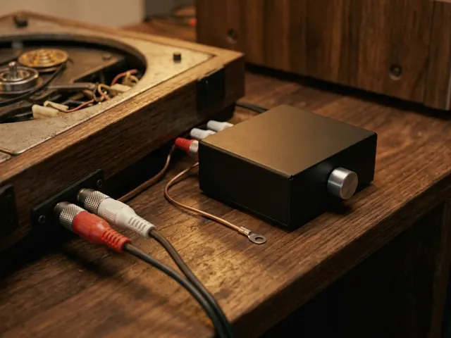 Phono preamp connected to a turntable with RCA cables